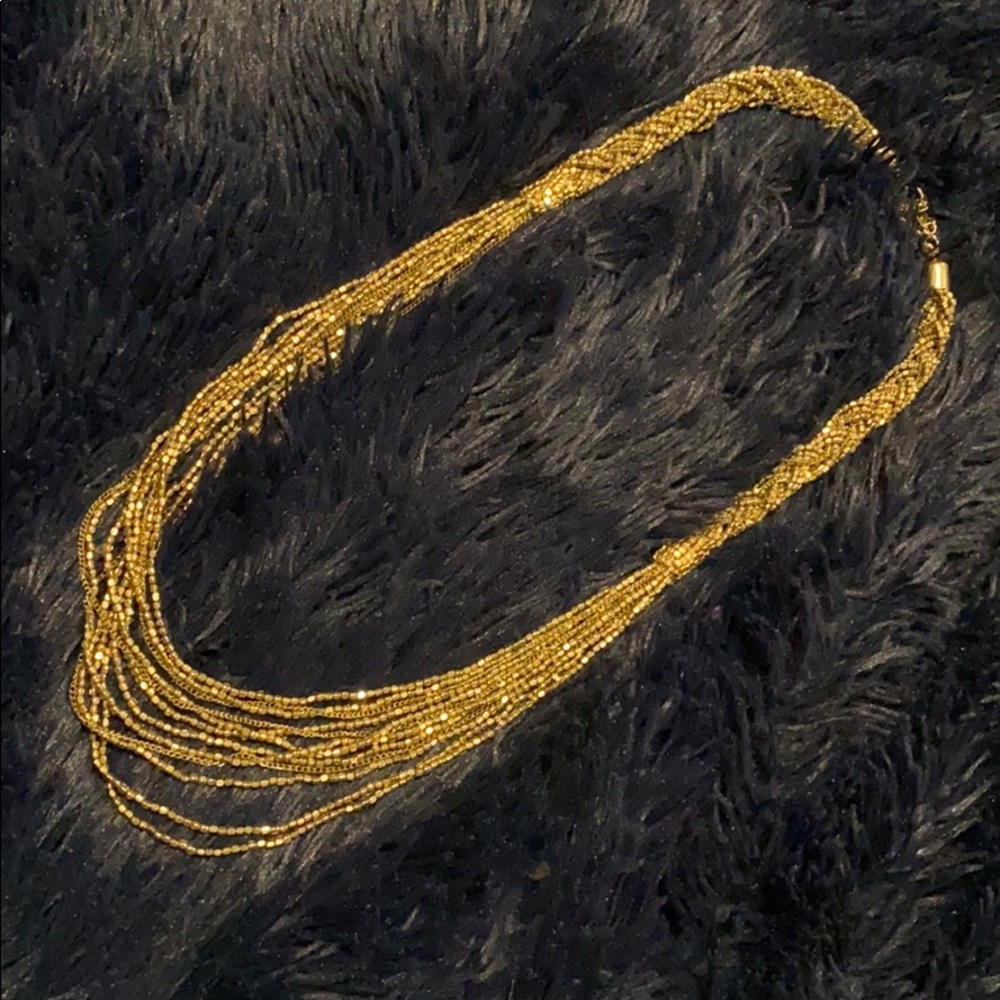 Gold sea bead necklace w/braid accents